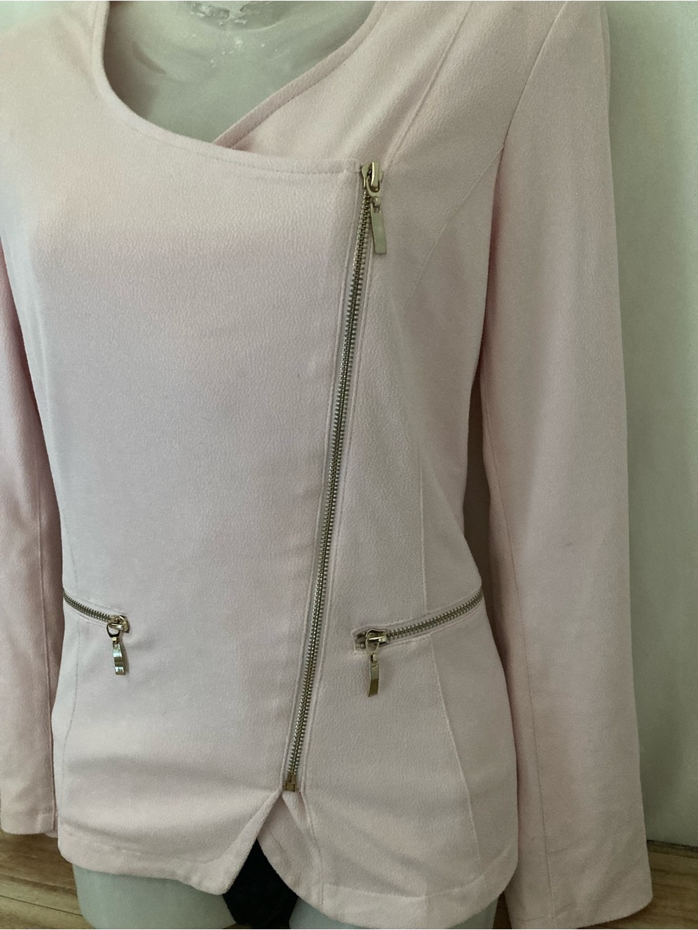 San Francisco Pink Moto Jacket Blazer Gold Zip Size M